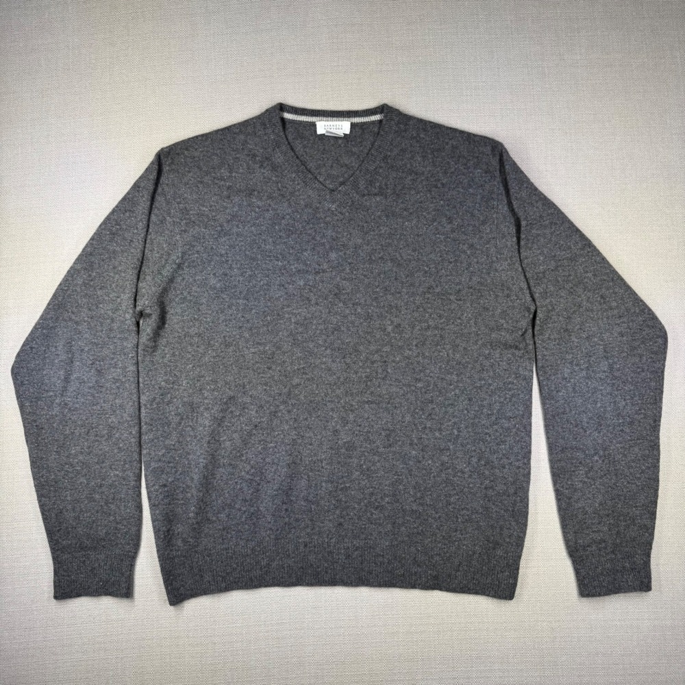Barneys New York Mens 100% Cashmere V-Neck Sweater Charcoal Grey Medium